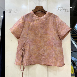 8662 斜门禁流苏扣立领国风减龄浮光锦提花短装衬衫上衣欧货夏装