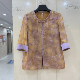 复古提花国风休闲外套春装 JY26AW033 时尚 珍珠盘扣圆领七分袖 正品