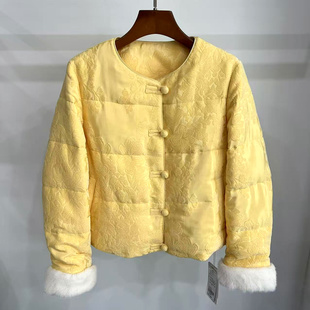 高端鹅绒羽绒服冬装 XSFH265 口雪尼尔提花圆领短装 水貂毛袖 女 77K