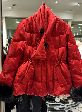 凡爱8670 时尚围脖领狐狸毛袖口抽绳收腰一手长国风轻奢羽绒服冬