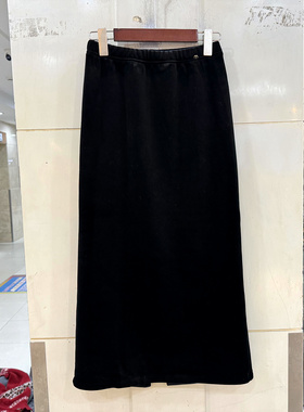 Beauty 6200-1 贝壳扣松紧高腰后开叉加绒加厚丝绒中长半身裙H裙