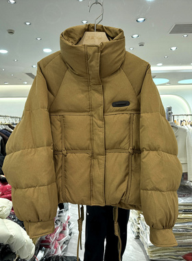 25DZ8792 欧货冬装2025新款翻领打结设计感休闲减龄短装羽绒服女