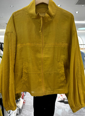 EUED 26SW5173 刺绣花边立领立领棉麻防晒服薄短外套欧夏正品女