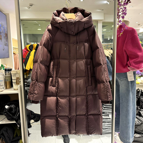 FH672格子连帽中长加厚羽绒服