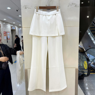 268012 春装 松紧高腰开叉遮屁帘假两件修身 女裤 弹力微喇叭裤 668