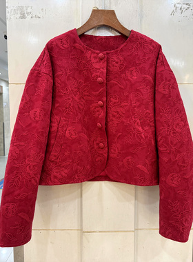 MILAN 85031 单排按扣圆领重工刺绣花落肩袖亚麻休闲短外套春2026