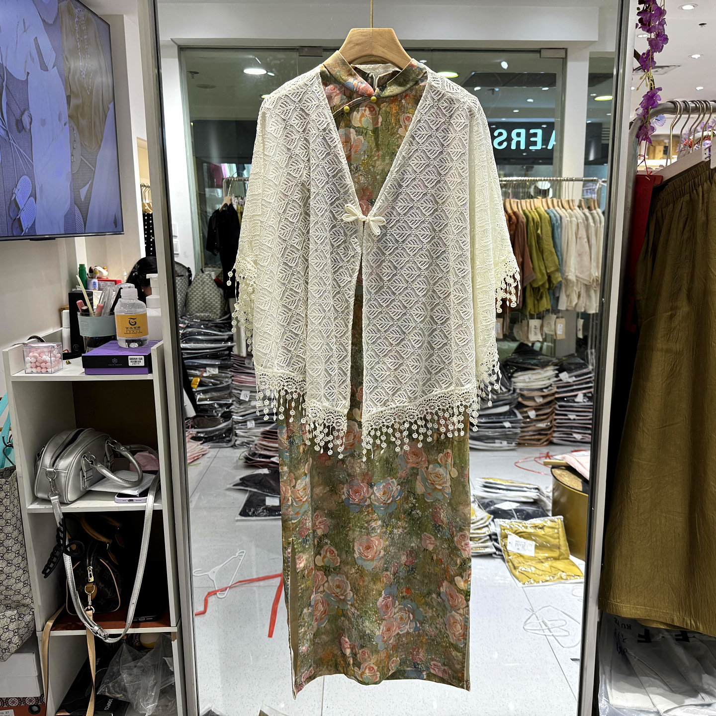 芷炫266Q32 斜门禁扣立领小碎花无袖修身长款旗袍连衣裙欧洲站夏
