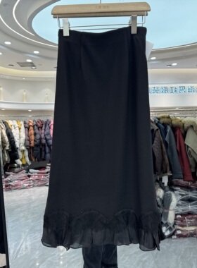 靓依秀色26611 时尚高腰下荷叶边包臀显瘦中长鱼尾半身裙钉珠裙春