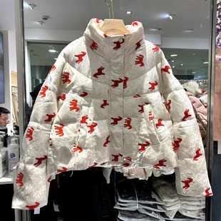 小马刺绣花立领休闲减龄短装 A5165 时尚 2025新款 羽绒服女 欧货冬装