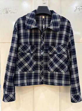 OSY-26A6102 单排按扣翻领磨毛休闲格子短装衬衣外套春装2026新款