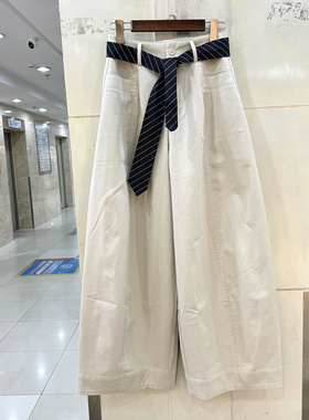 183-77113 条纹方巾腰带休闲减龄天丝棉气球裤后三角标女裤欧货春