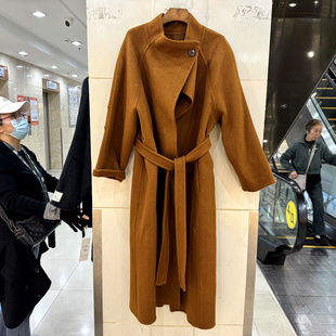 双面羊绒大衣欧货冬装 一粒扣系带收腰休闲洋气韩系长款 女 2502