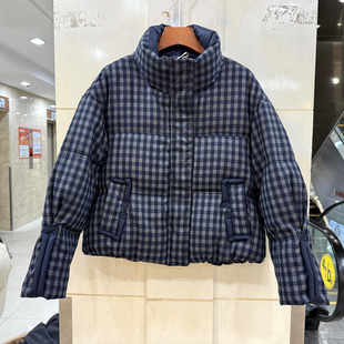 束口袖 2025款 拉链拉链拉链加厚格子短羽绒服 欧货冬装 印象秋水916
