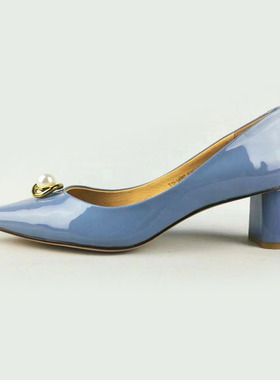 KUUKI高琪女鞋尖头方跟高跟头层牛漆皮皮里优雅时装浅口单鞋54992