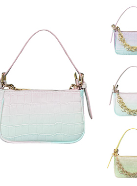 chaos monster小众原创腋下包 彩色渐变牛皮小方包链条单肩斜挎包