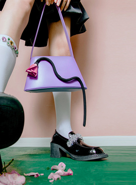 chaos monster小众原创包包 牛皮小方包玫瑰花法式腋下包单肩包