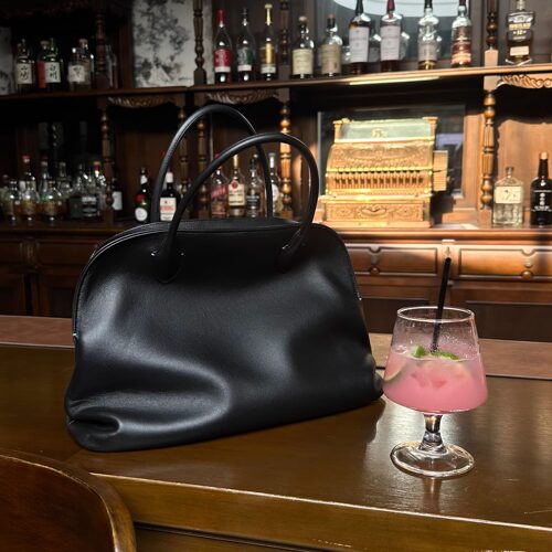 牛皮黑色手提包极简轻奢大包包