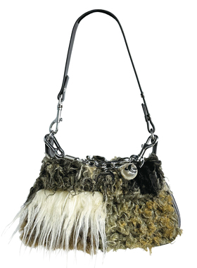 Chaos Monster毛毛拼接腋下包链条千禧复古风格黑色单肩腋下包