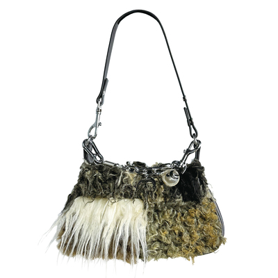 腋下包毛毛包中复古拼接单肩包