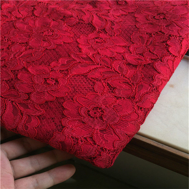 出口 d家加厚重磅睫毛车骨蕾丝面料 连衣裙服装布料 立体浮雕 垂