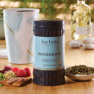 Tea Forte-绿茶人参抹茶粉含咖啡因咖啡温和替代品罐装茶叶100g