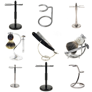 Super Safety Razors-镀铬不锈钢 直刃双刃卡夹剃须刀剃须刷支架