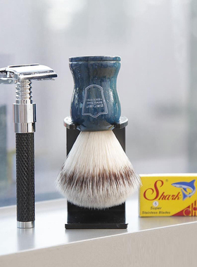Parker-美国帕克 BLSY 合成獾毛 蓝色手柄 剃须刷 含刷架