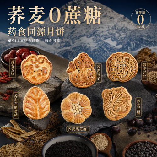 清真无蔗糖荞麦五仁药食同源月饼