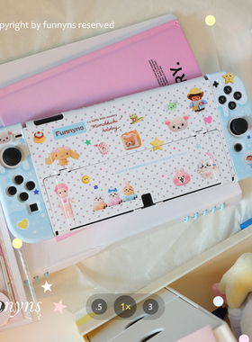 早古风可爱chiikawa撞色粉蓝 switch oled续航版保护套配件底座壳