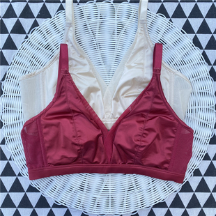 性感酒红色无钢圈桑蚕丝绸内衣女大胸显小胸罩轻奢透气丝滑文胸罩