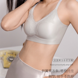 深V蕾丝油光缎面一体式 调整塑形聚拢AB杯内衣女无钢圈收副乳文胸