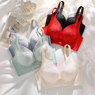 手掌杯中厚小胸显大聚拢无钢圈内衣女时尚蕾丝柔软收副乳大码文胸