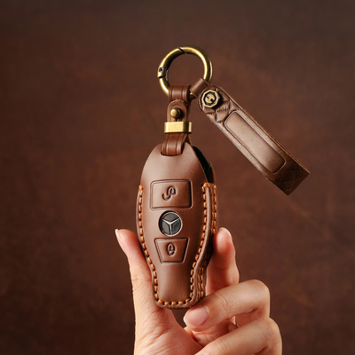 双缝线手工真皮奔驰车钥匙保护套