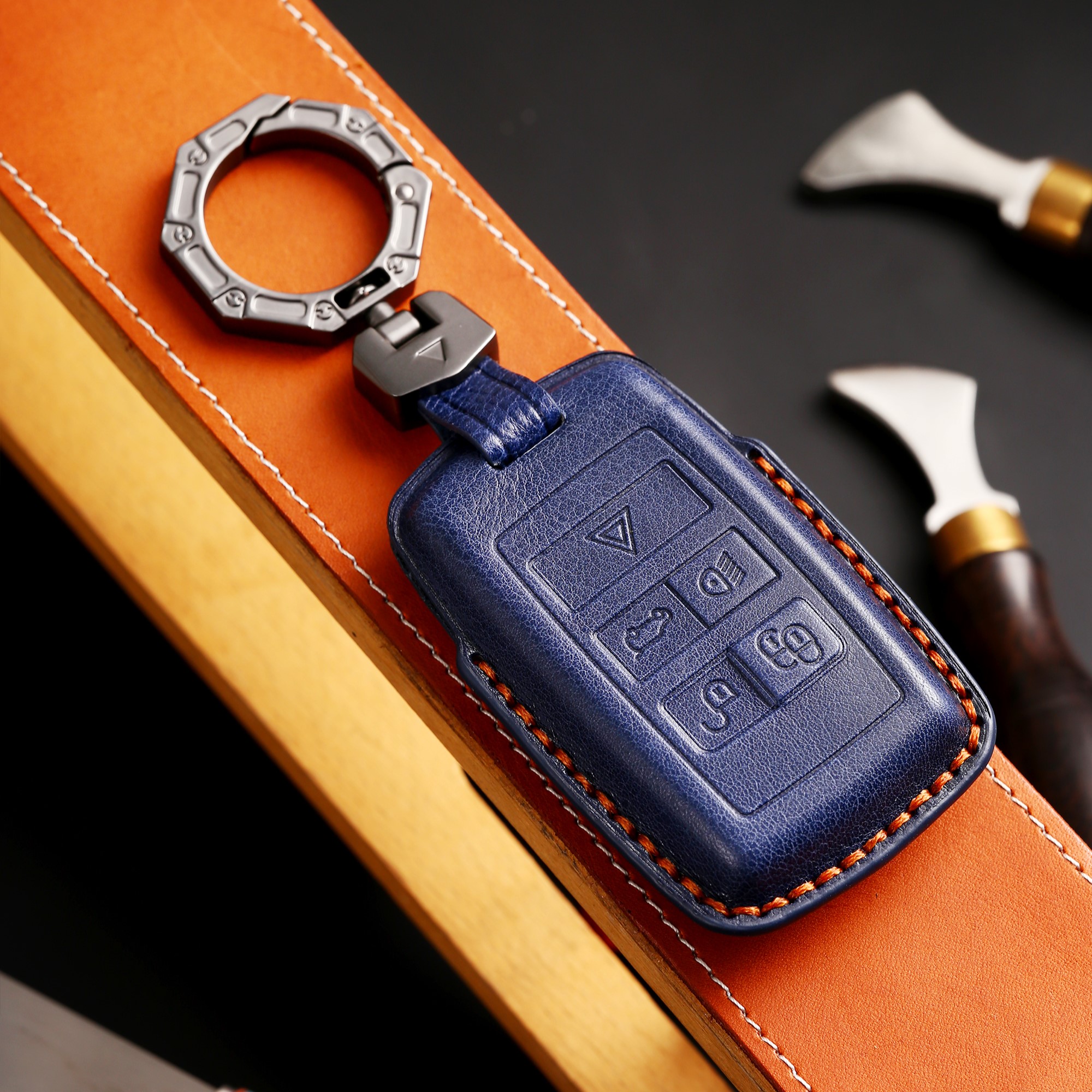 手工真皮路虎捷豹车钥匙保护套扣