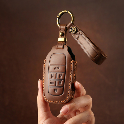 双缝线手工真皮丰田车钥匙保护包