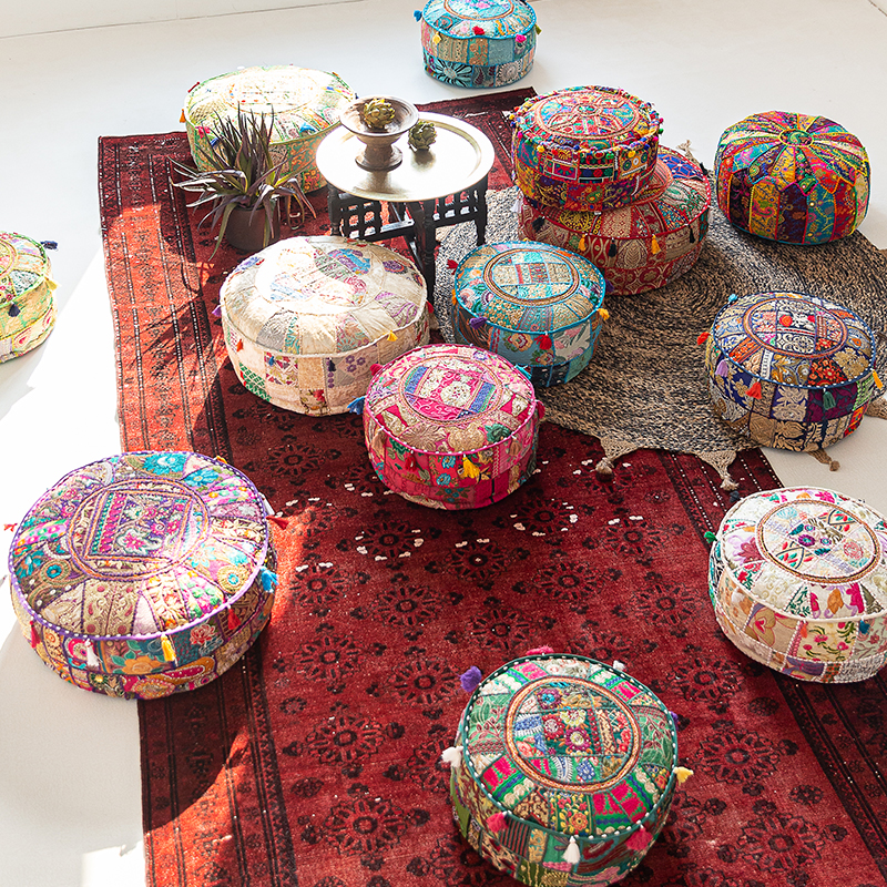 蒲团坐垫印度进口手工刺绣东南风