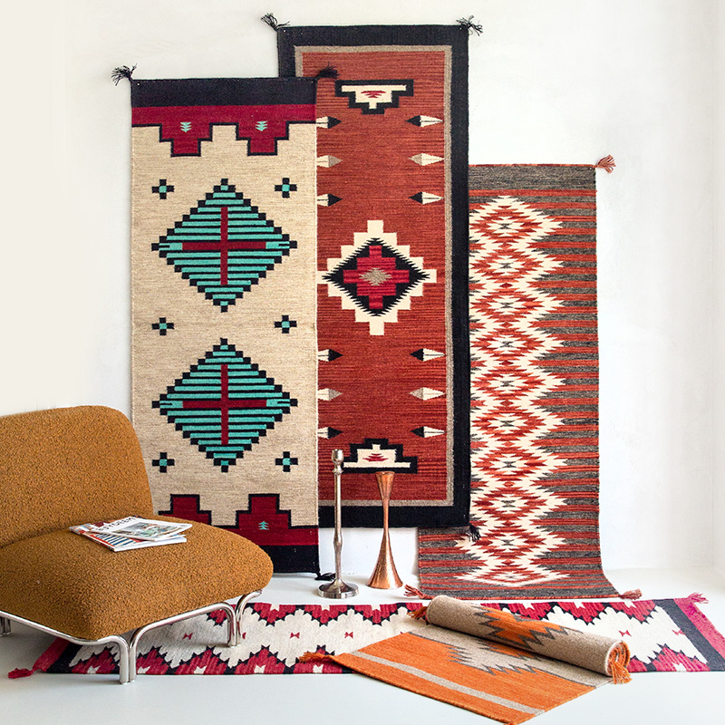 视觉味道 进口羊毛地毯卧室床边毯走道红色kilim客厅波西米亚无胶