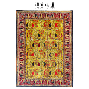 视觉味道 手工编织进口波斯Gabbeh高级感 伊朗黄色生命树羊毛地毯