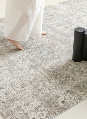 视觉味道进口蓝色法式中古地毯客厅美式波斯复古风无胶土耳其编织