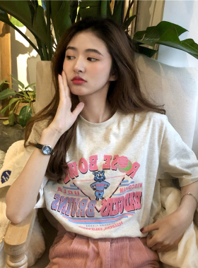 纯棉美式灰色短袖T恤女2025新款夏季宽松正肩半袖设计感甜辣上衣