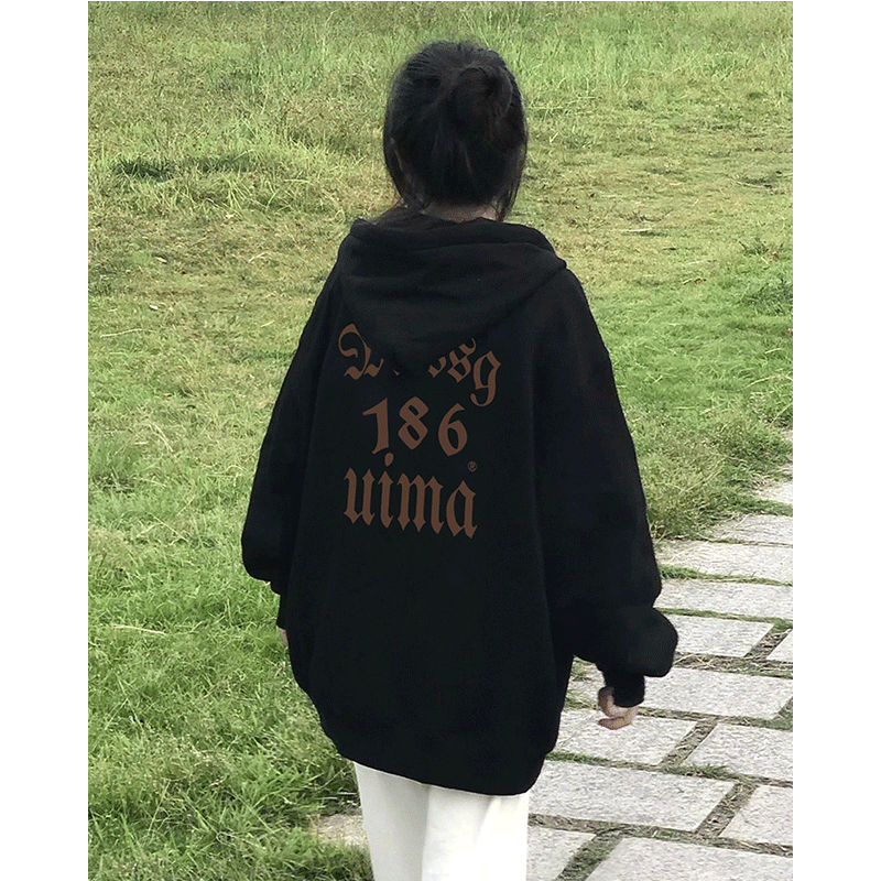 加绒宽松纯棉美式复古印花卫衣