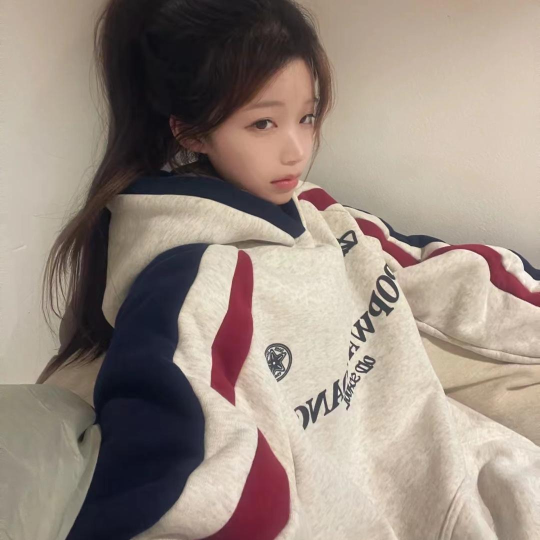 加绒加厚连帽卫衣设计感纯棉宽松