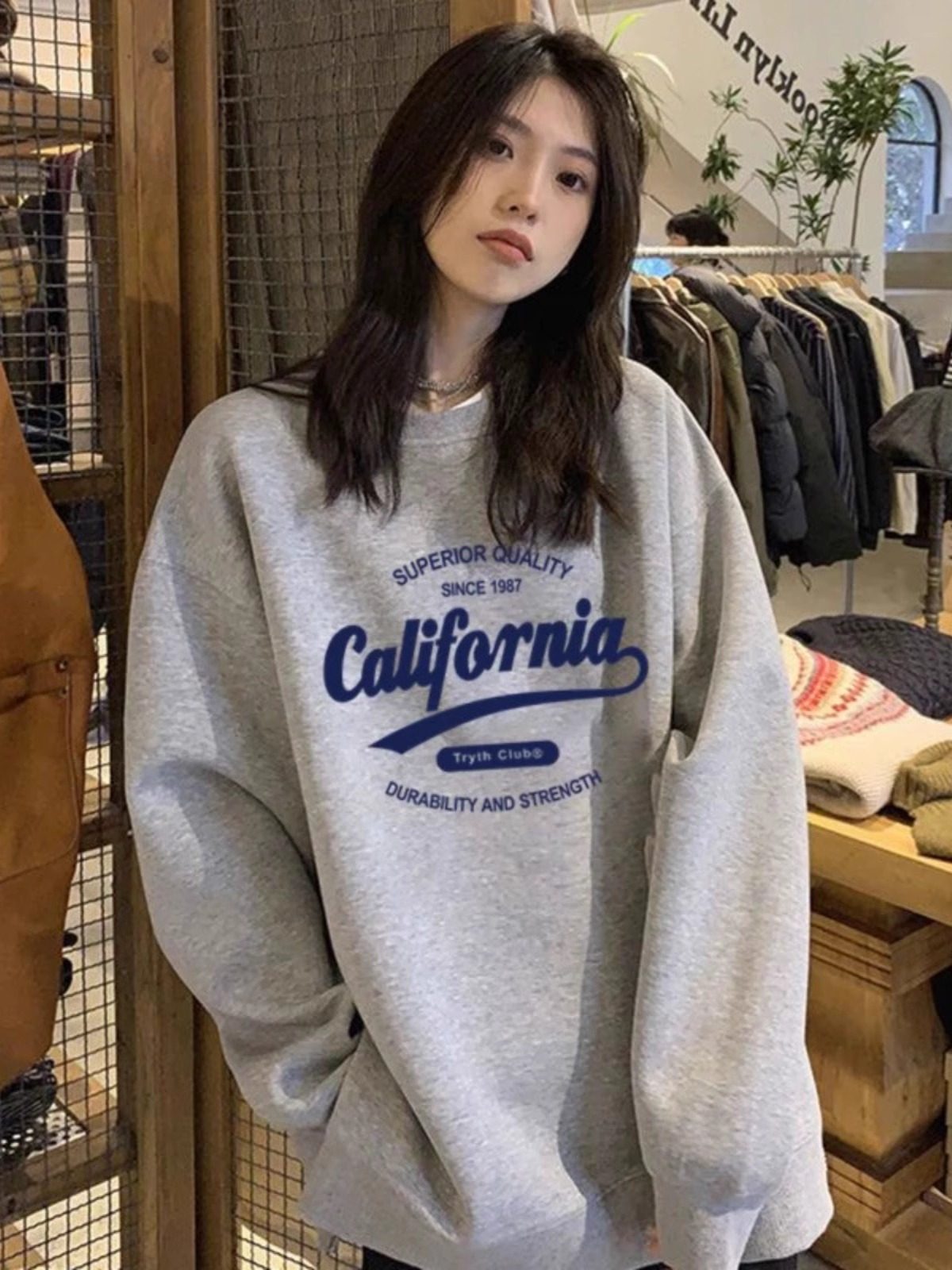 纯棉字母灰色卫衣女秋冬季加绒宽松慵懒风oversize圆领春秋款上衣,女装/女士精品,卫衣/绒衫,淘宝优惠券,粉丝福利购,淘宝优惠卷