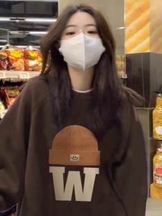 重磅纯棉oversize圆领卫衣女秋冬季 加绒加厚小个子慵懒风无帽上衣