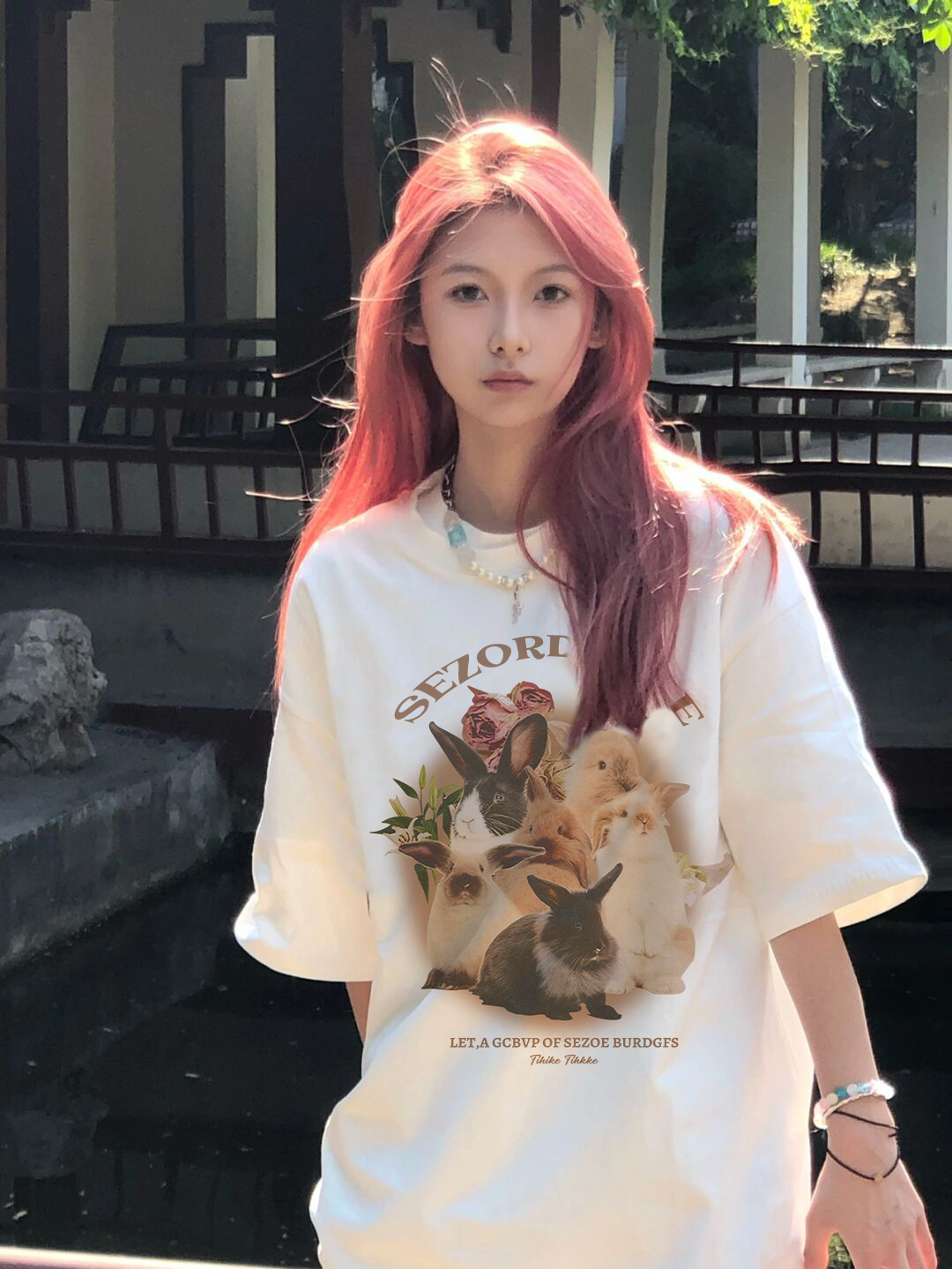 短袖美式复古常规印花纯棉女