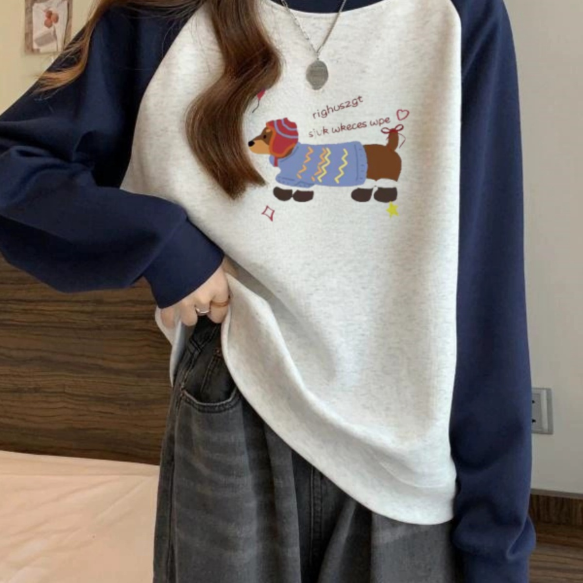 【重磅纯棉】春秋美式圆领卫衣女