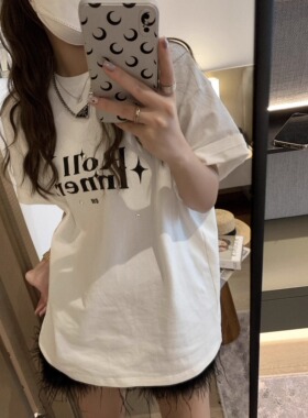 100%纯棉白色短袖T恤女2025新款夏季美式宽松字母印花半袖上衣潮