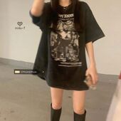 纯棉美式 chic港风上衣服 宽松ins潮牌hiphop半袖 复古短袖 t恤女夏季