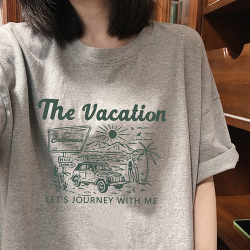 短袖设计感240g美式纯棉女