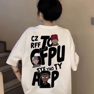 oversize半袖 纯棉美式 宽松美式 t恤女2025新款 上衣夏 高街白色短袖